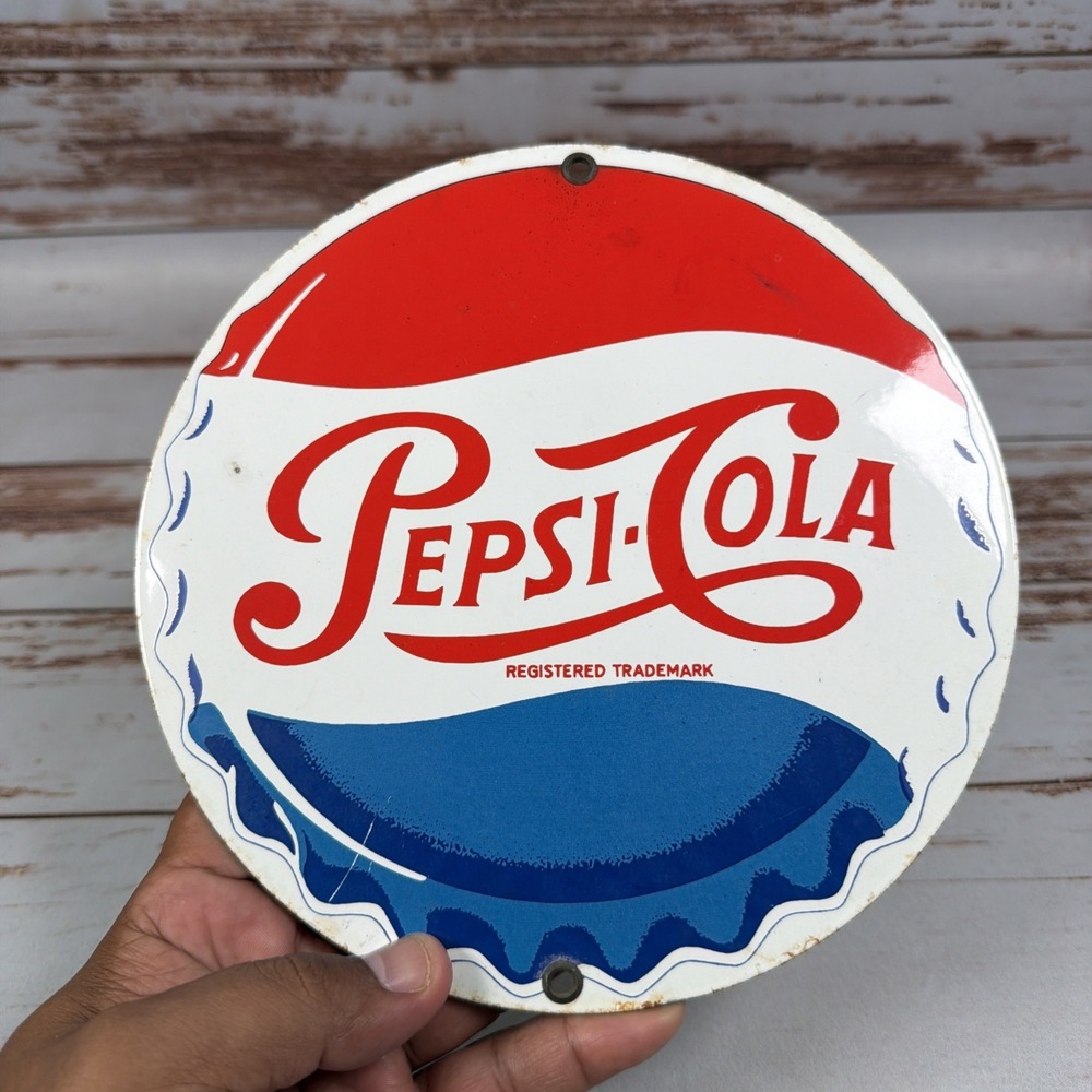 Vintage Style Pepsi Cola Bottle Cap Porcelain Sign Ande Rooney 8"
